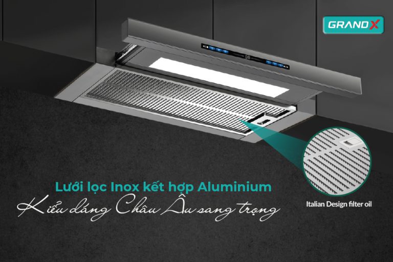 Lưới lọc INOX kết hợp aluminium kiểu dáng châu âu kết hợp sang trọng - Hút mùi GX H70F75SG / GX H70F75G