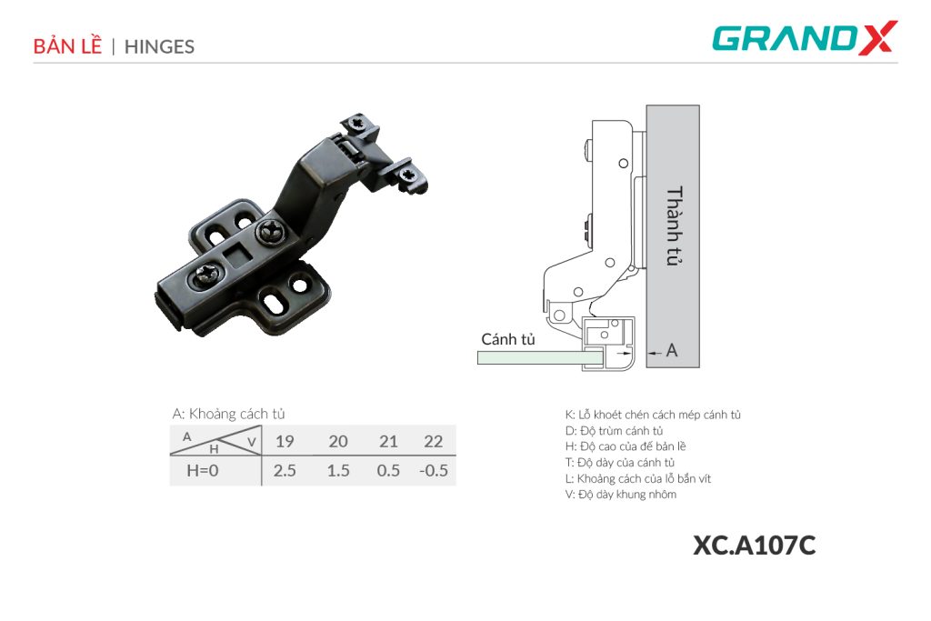 Bản lề Capella cho cửa nhôm XC.A107C GrandX - ảnh 2