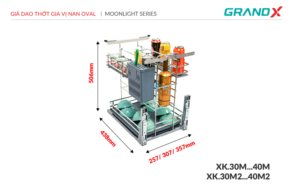 Giá dao thớt gia vị nan oval XK.30M GrandX - ảnh 3