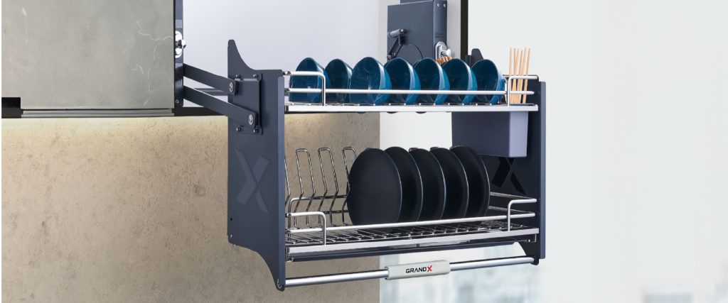 Giá bát đĩa nâng hạ nan oval SUS304 XL.70M2 GrandX - ảnh 2