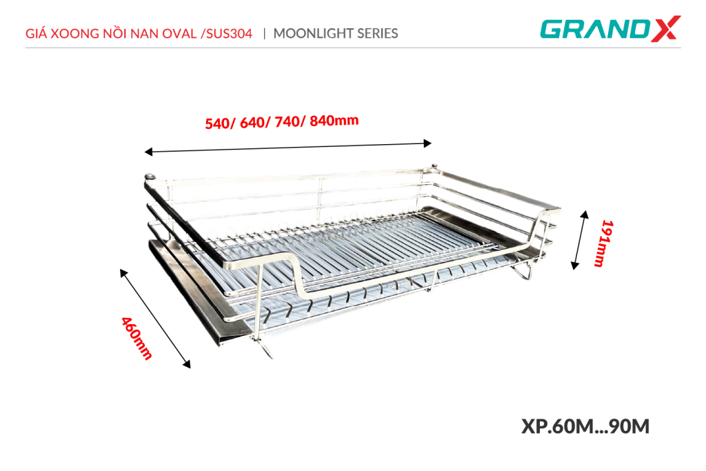 Giá xoong nồi nan OVAL/SUS304 XP.80M GrandX - ảnh 2