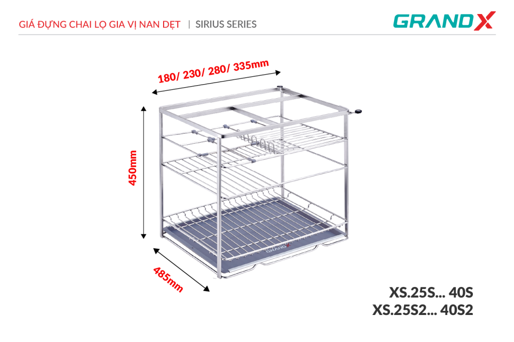 Giá đựng chai lọ gia vị nan dẹt XS.25S-1 GrandX - ảnh 3
