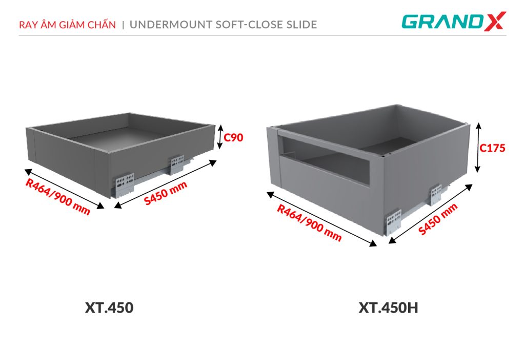 Ray hộp tandembox mở toàn phần giảm chấn cao cấp XT.450H1 GrandX - ảnh 2