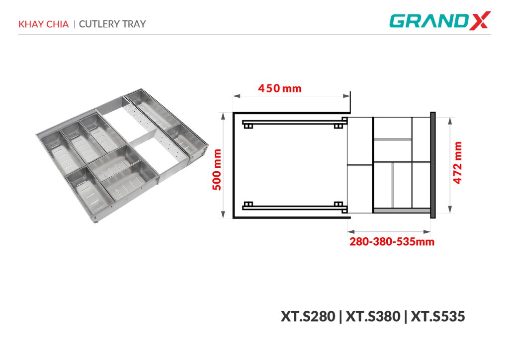 Khay chia thìa nĩa đa năng SUS304 cao cấp XT.S280 GrandX - ảnh 2