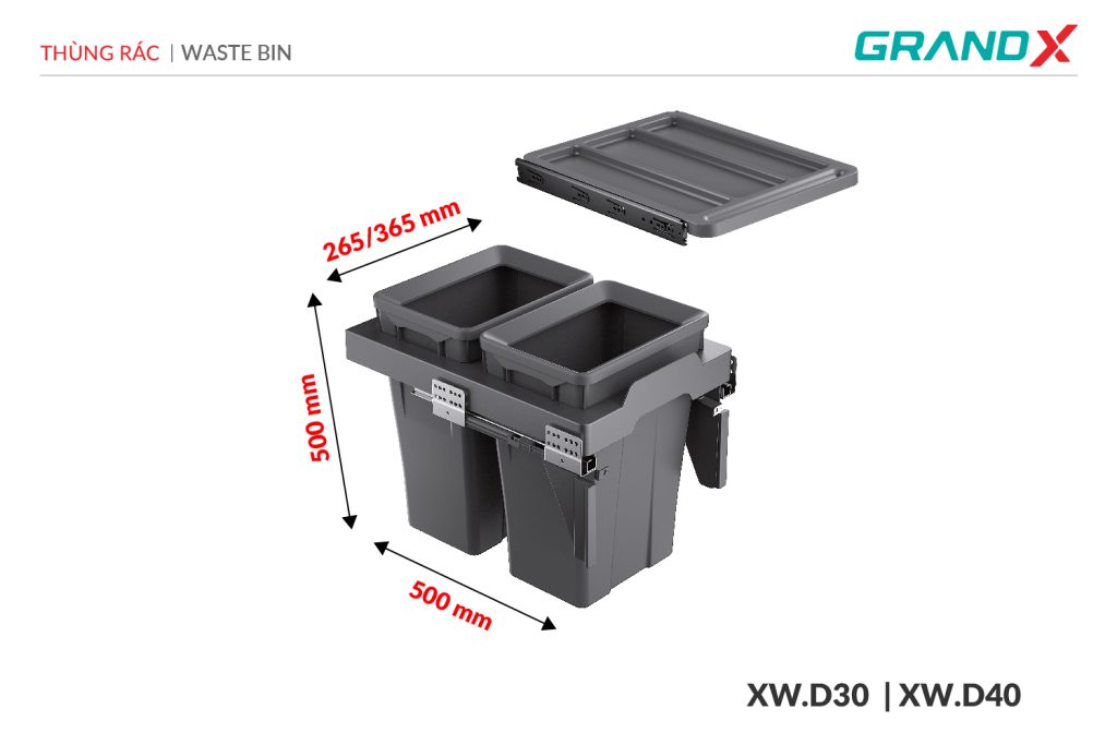 Thùng rác đôi cánh kéo âm tủ XW.D30-1 GrandX - ảnh 3