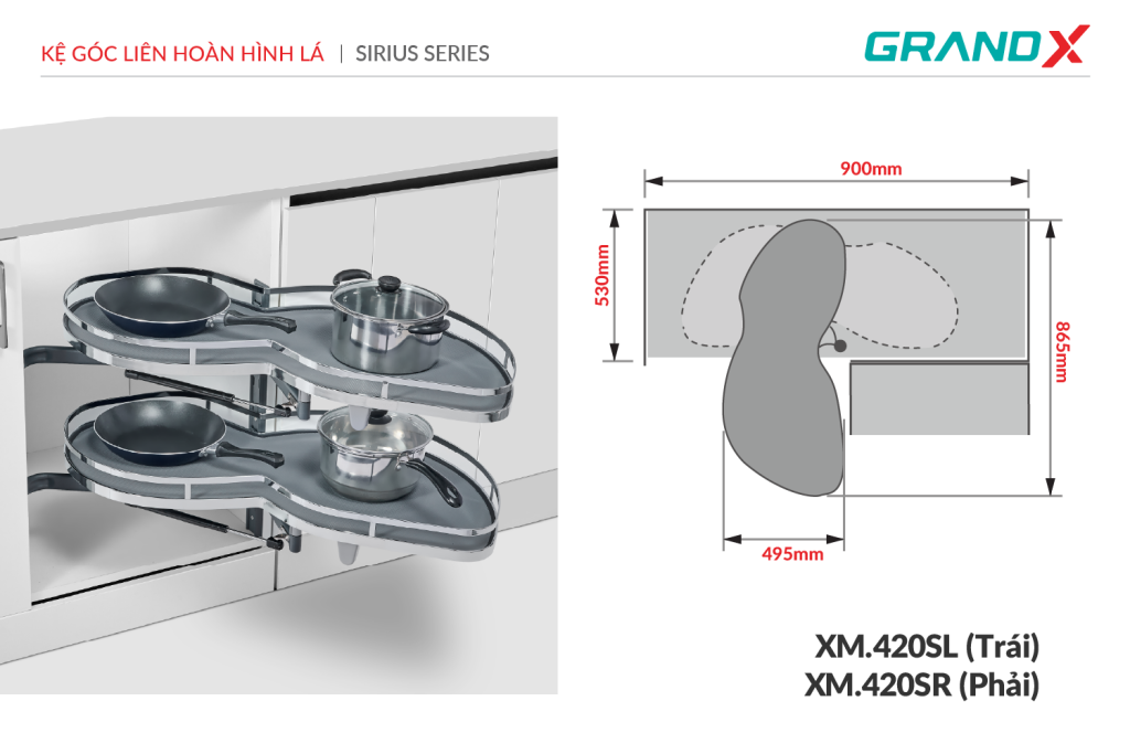 Kệ góc liên hoàn hình lá XM.420SR (phải) GrandX - ảnh 3
