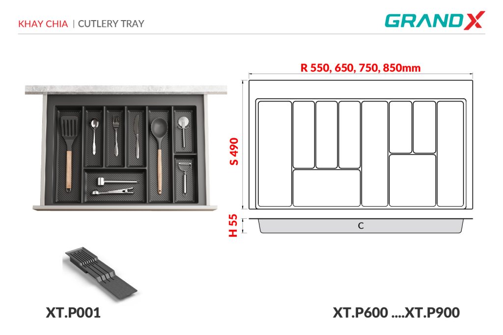 Khay chia thìa nĩa đa năng chất liệu nhựa pp cao cấp XT.P600 / XT.P600-1 GrandX - ảnh 2