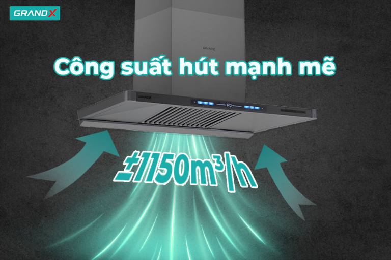 Công suất hút mạnh ±1150m³/h: xử lý mùi nhanh, bếp luôn thoáng - Hút mùi GX H70T82Pro