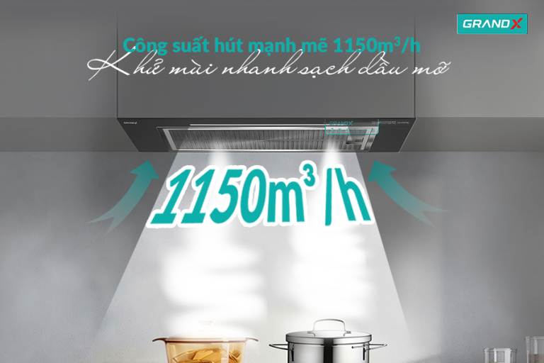 Công suất hút mạnh 1150m³/h – Khử mùi nhanh, sạch dầu mỡ - Hút mùi GX H70F79G