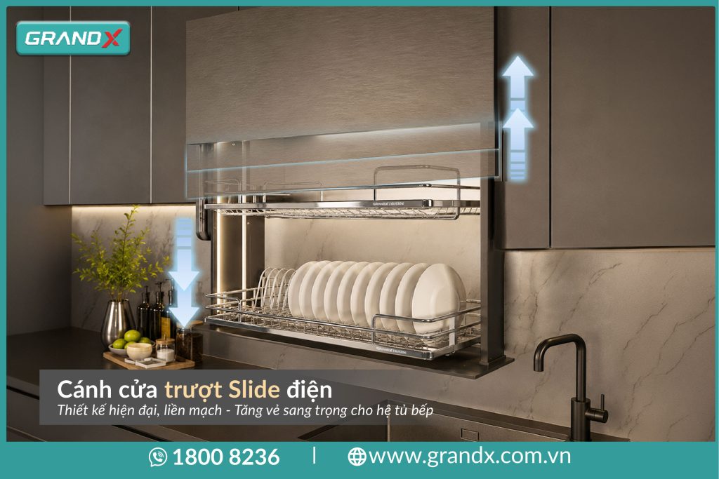 Giá nâng hạ điện XL.80SR sở hữu cánh cửa trượt slide hiện đại - Giá nâng hạ điện thông minh cánh cửa trượt slide XL.80SR