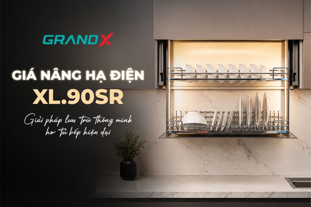 Giá nâng hạ điện XL.90SR – Giải pháp lưu trữ thông minh cho tủ bếp hiện đại - Giá nâng hạ điện thông minh cánh cửa trượt slide XL.90SR