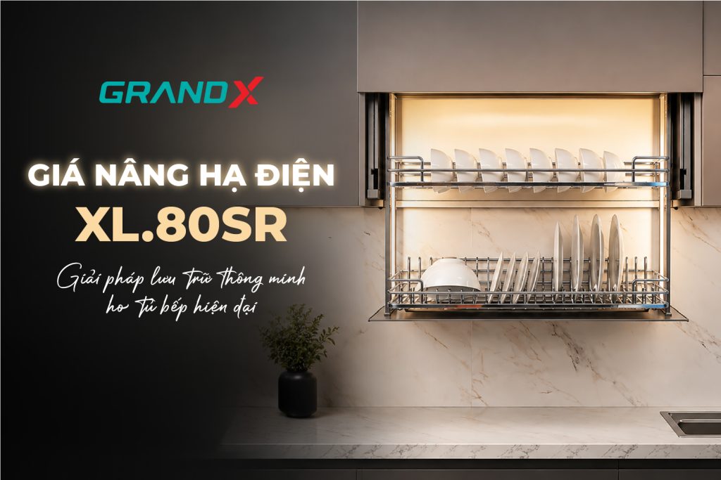 Giá nâng hạ điện XL.80SR – Giải pháp lưu trữ thông minh cho tủ bếp hiện đại - Giá nâng hạ điện thông minh cánh cửa trượt slide XL.80SR