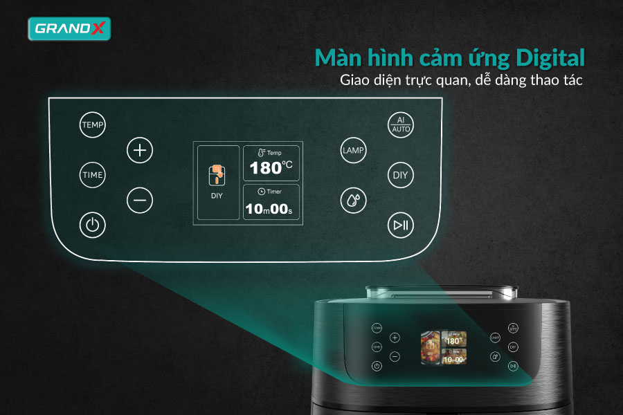 Thiết kế hiện đại, trực quan - NỒI CHIÊN KHÔNG DẦU GX-AR08SMART / GX-AR08Ai