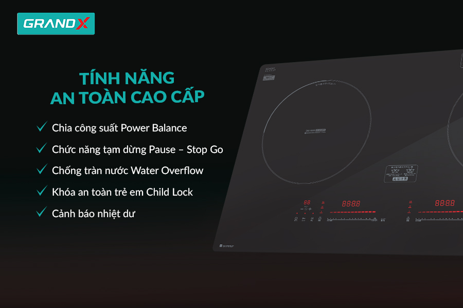 Tính năng an toàn cao cấp - Bếp từ GX IP876JP