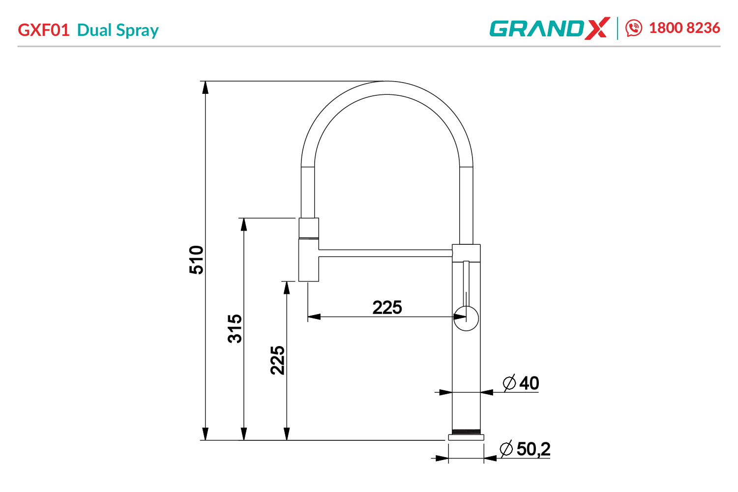 Vòi rửa bát dây rút GXF01 Dual Spray GrandX - ảnh 8