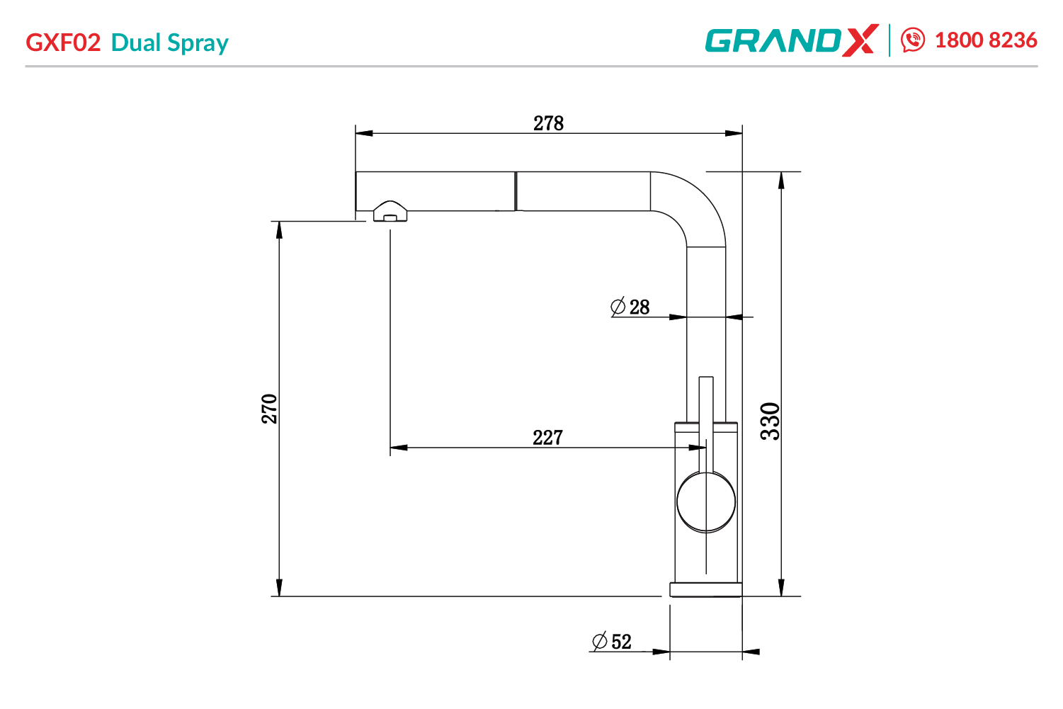 Vòi rửa bát dây rút GXF02 Dual Spray GrandX - ảnh 6