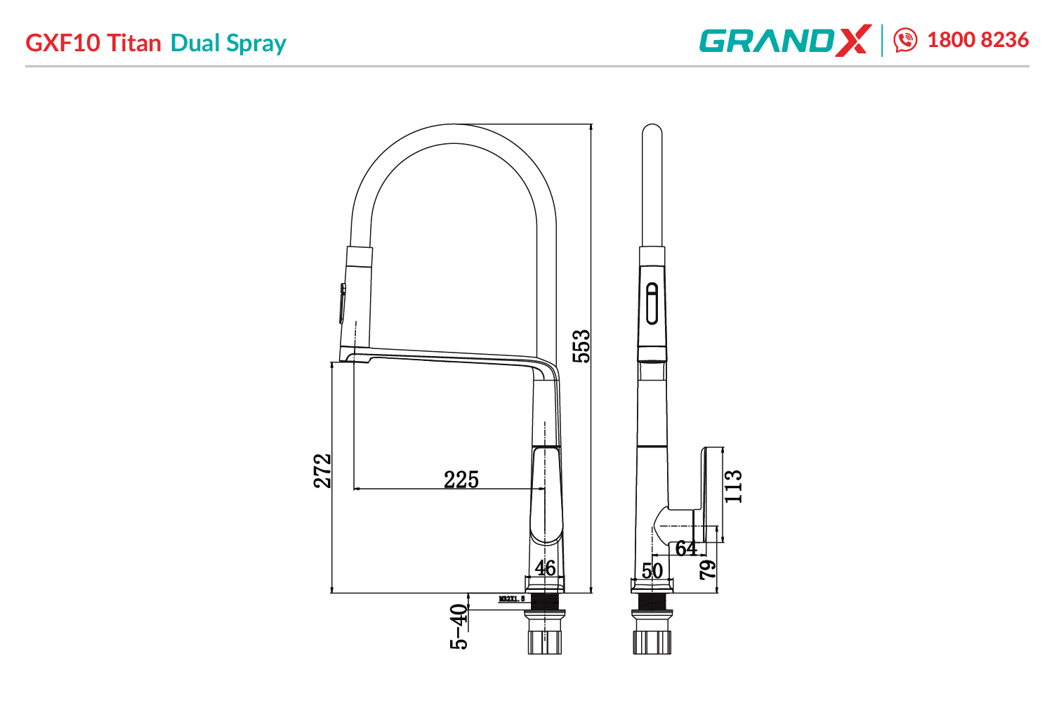 Vòi rửa bát GXF10 Titan Dual Spray GrandX - ảnh 2