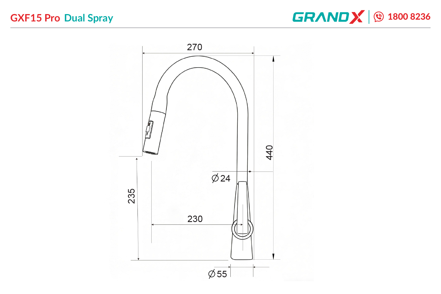 Vòi rửa bát GXF15Pro Dual Spray GrandX - ảnh 2