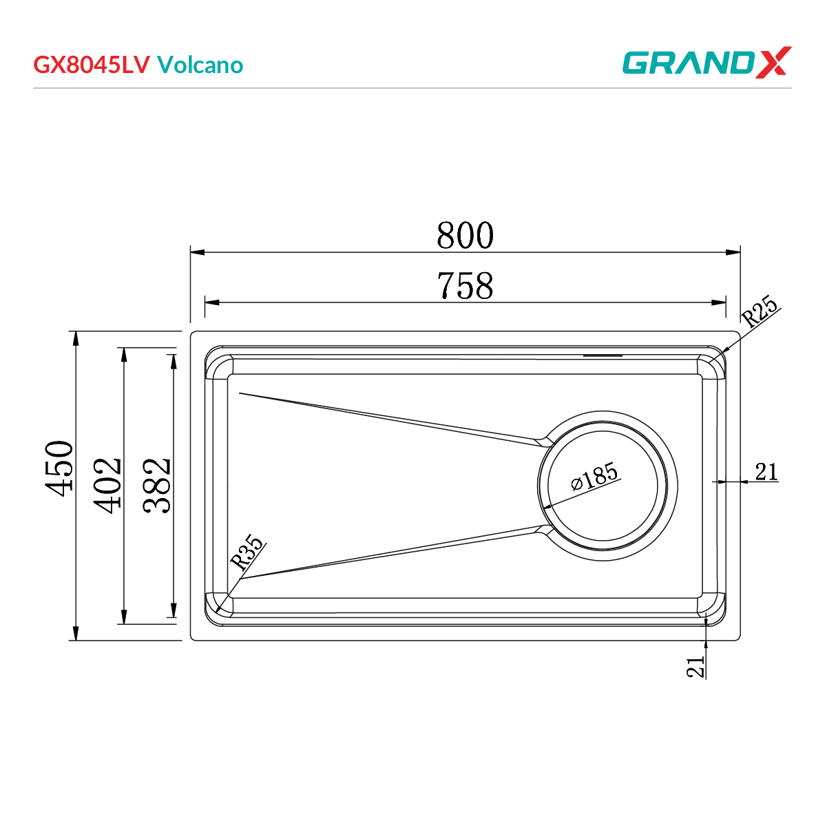 Chậu rửa bát GX8045LV Volcano GrandX - ảnh 2
